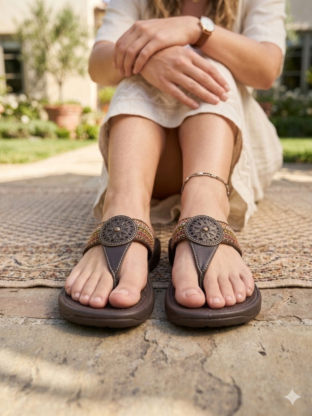 Women’s Brown Thong Sandals - Casual Summer Footwear Skechers, Tone-up Size 8